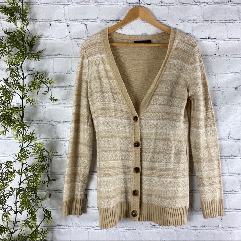 The Limited Tan Cream Chunky Grandpa Knit Cardigan